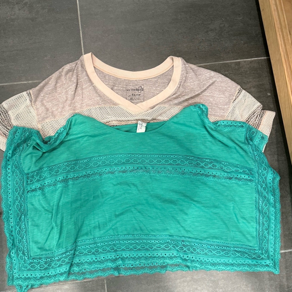 Free people Teal Lace Trim Top and cropped oversized  Tee